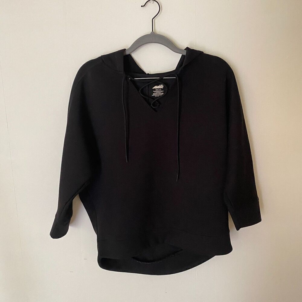 AVIA Women's Athleisure Black Lace Up Lightweight Hoodie Sweatshirt Size Small